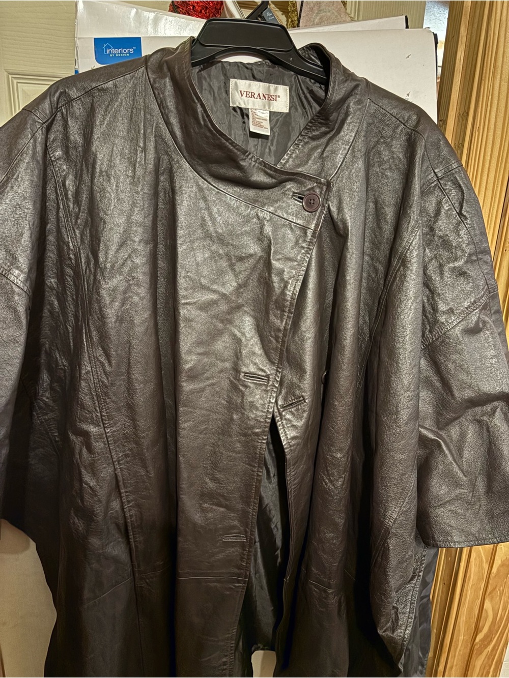 Veranesi Dark Brown Leather Jacket with Asymmetric Closure ( CAPE PONCHO)